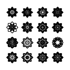Collection of Black Floral Geometric Shapes.