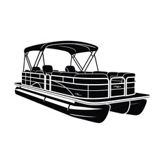 Black silhouette of a pontoon boat on a white background © ABDULLA