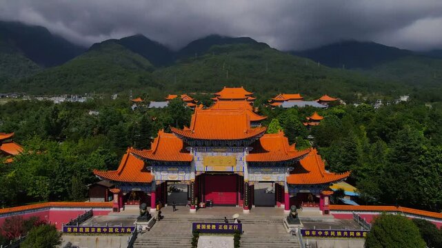 Chongsheng Temple Dali Aerial View with Orange Roofs and Mountains