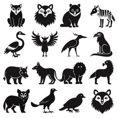Fototapeta premium Black and white vector collection of diverse stylized animals