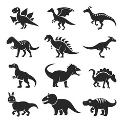 Variety of dinosaur silhouettes in modern flat style illustration © Xihan