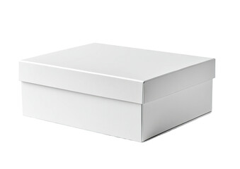 Fototapeta premium A plain white rectangular box with a lid, isolated against a black background