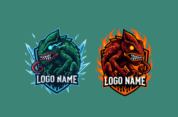 two chameleon logo mascot fire and ice, esport logo © rotann32 