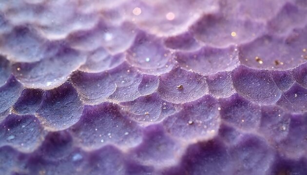 Macro view of purple lepidolite stone surface with mica shimmer. Smooth lavender crystal texture with small sparkling particles creates natural abstract background. Organic pattern for design.