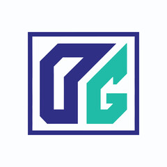 Modern letters d and g logo within square frame for corporate branding projects featuring bold dark blue and turquoise geometric shapes for tech companies and creative agencies used