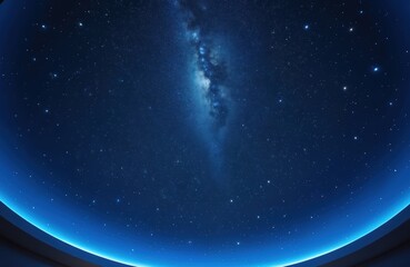 Fototapeta premium Night sky with stars and Milky Way above, lit by blue ambient light. Celestial dome interior creates wonder. Endless universe backdrop for dreams and science.