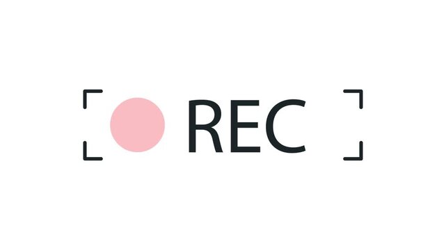 Motion graphic video recording animation. Recording sign, REC frame icon animation,
rec text camera recording icon blink animation, 4k animation on white and black background.