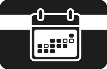 Black and white calendar icon on a plain background