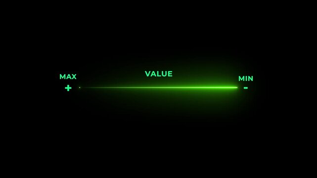 Glowing Green Slider Bar with M A X M I N V A L U E Labels on Black Background for Infographics and Presentations