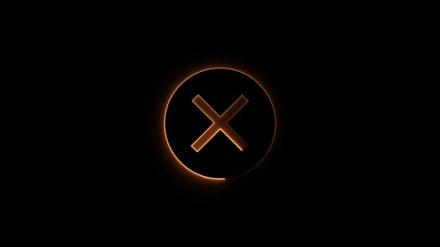 Glowing Orange X Mark Symbol in Circle on Black Background cross symbol circle black background neon sign