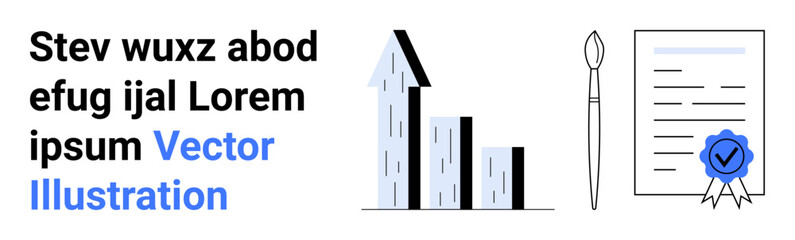 Business strategy, professional creativity, certification, goal achievement, design, corporate planning. Upward graph, paintbrush certificate with seal. Business strategy and professional creativity © robu_s