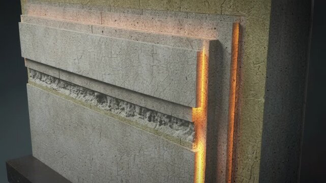 Detailed medium shot of the cooled furnace wall crosssection featuring the newly formed seamless refractory surface emphasizing durability and resilience.
