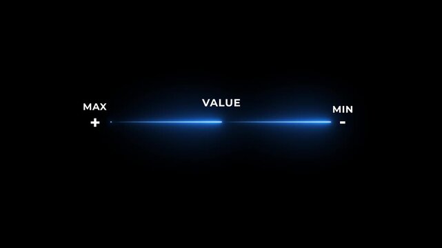 Glowing Blue Slider Bar with M A X M I N V A L U E Labels on Black Background for Infographic Animation