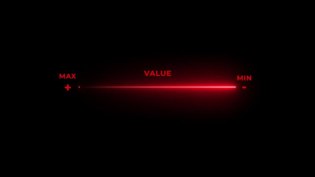 Red neon slider bar with max and min values on black background for ui ux ui ux user interface user experience