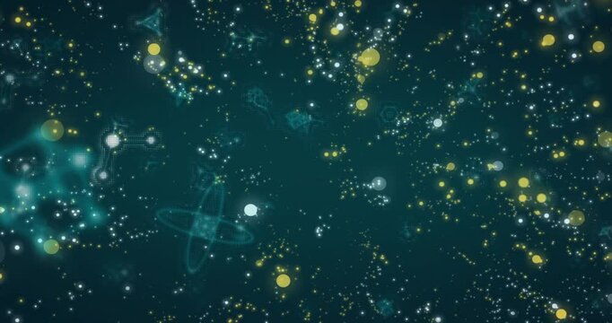 Glowing particles and pale orbs responding to pulse, drifting and rotating to visualize data flow