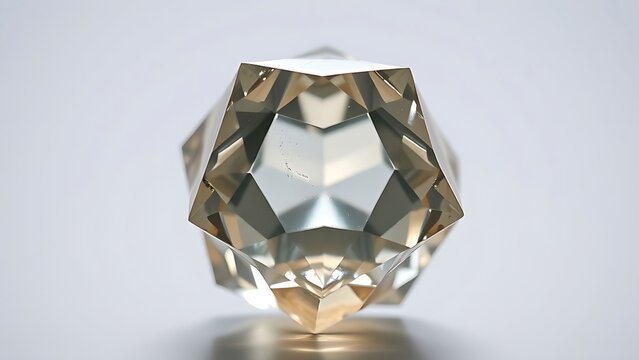 condoning. A naturally formed icosahedral crystal mineral, refracting geometric light in soft natural lighting against a clean background. STEM education sheets.