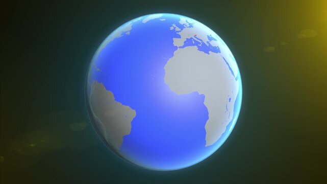 The animation shows a graphic representation of the earth and highlights the location and map of Slovenia colored red.