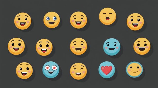 Colorful smiling face emojis with heart on dark background