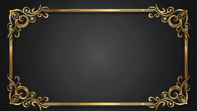 Golden ornate rectangular frame border with floral scrollwork corners 