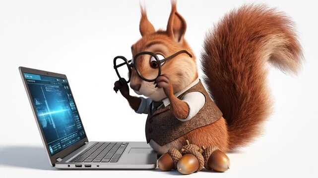Animated Squirrel Coding on a Laptop - Funny Cartoon Character for Technology Projects