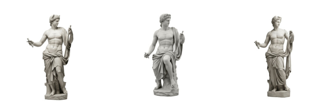 Hermes of Praxiteles statue isolated on white background random angle full marble sculpture on white floor Greek god Hermes ancient classical sculpture Praxiteles antique mythology landmark