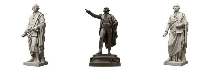 George Washington statue isolated on white background random angle full sculpture on white floor United States first president marble sculpture Washington DC historical landmark American monument © MBS