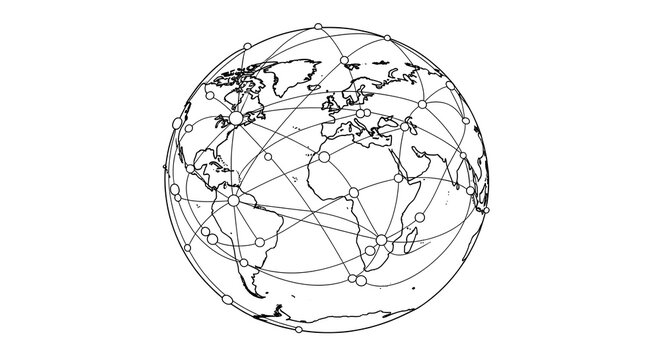 Digital Globe Illustration with Network Connections in Black and White