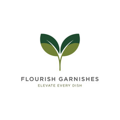Flourish Garnishes Logo with Green Leaves.