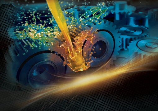 illustration of engine with lubricant oil of light, energy, and imaginative design , motion engine illustration