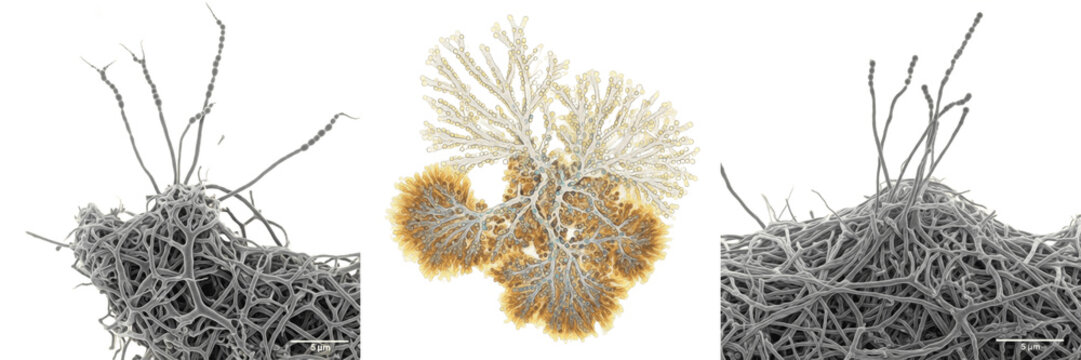 Streptomyces coelicolor bacteria isolated on white background, Streptomyces coelicolor filamentous soil bacterium producing antibiotics studied in environmental microbiology laboratory