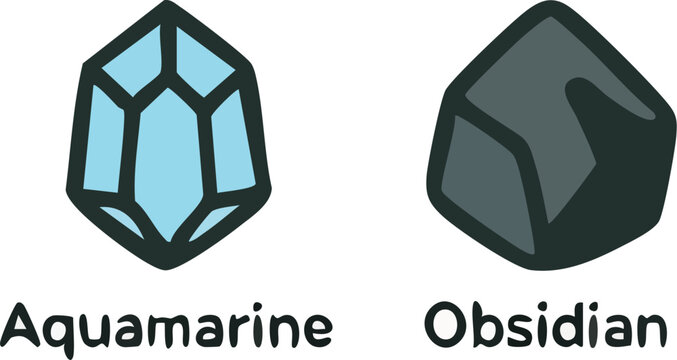 Aquamarine and Obsidian Gemstone Icons.
