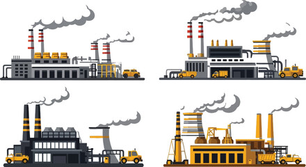 Obraz premium Industrial factory scenes illustration set