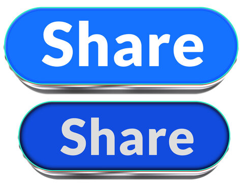 Share call to action UI button with hover effect, rounded blue social media sharing button for website and mobile app interface design isolated png transparent background