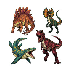 Hand Drawn Marine And Land Dinosaur Illustrations © Aryasakti