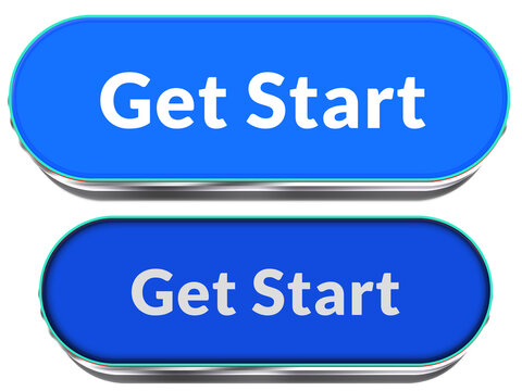 Get start call to action UI button with hover effect, rounded blue website onboarding interface button for starting service or application isolated png transparent background