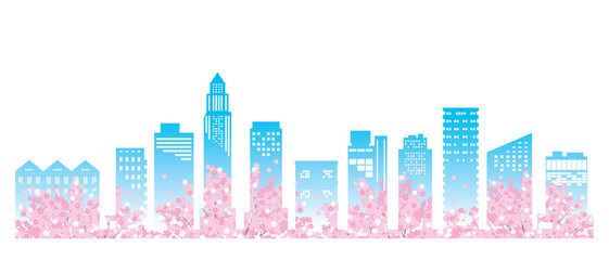 緑豊かな爽やかな街並みイラスト. 