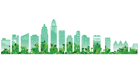 緑豊かな爽やかな街並みイラスト. 