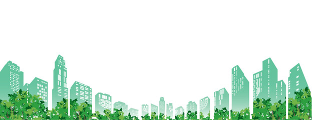 緑豊かな爽やかな街並みイラスト. 