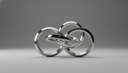 Interlocking Polished Silver Rings Sculpture Abstract Metal Form
