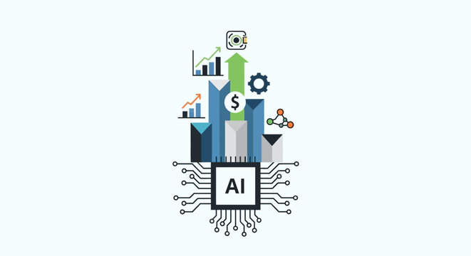 Artificial Intelligence Concept with Circuit Board and Icons.
