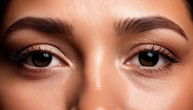 Close-up of a womans eyes with mascara and eyebrows.