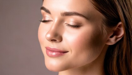 Fototapeta premium Serene Woman with Eyes Closed Portrait.