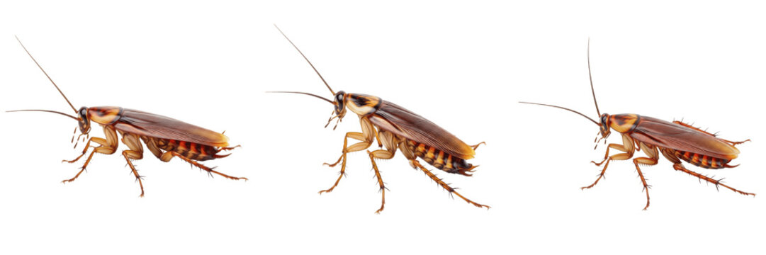 German cockroach Blattella germanica isolated on white background, human pest insect, cockroach macro photography, household pest, cockroach close-up, Blattodea species, insect macro, realistic 