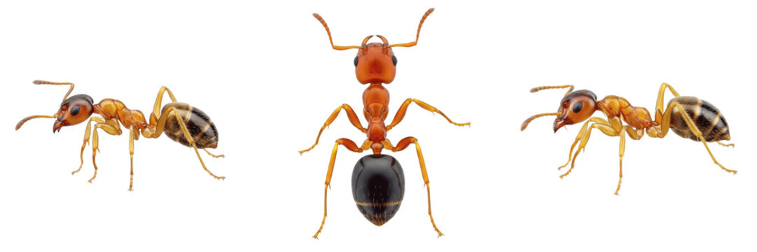 Pharaoh ant Monomorium pharaonis isolated on white background, human-associated ant, Formicidae species, ant scientific illustration, ant macro photography, tiny ant, ant extreme macro, pest ant, clos