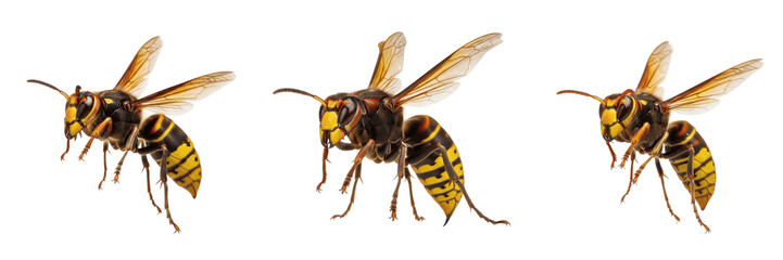 Hornet Vespa isolated on white background, aggressive pose, human-associated insect, predatory insect, macro photography, close-up, insect extreme macro, hornet extreme detail, Vespidae species, detai © PindiBoys