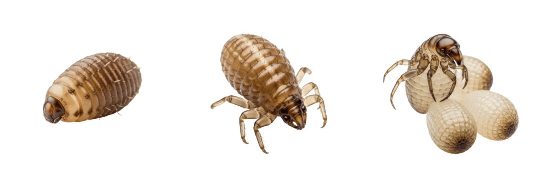 Human scalp louse egg (nit) Pediculus humanus capitis isolated on white background, extreme macro photography, head louse life stage, human parasite, insect close-up, nit detailed, lice macro shot