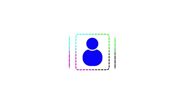 Blue Person Icon with Colorful Dashed Border and Corner Markers on White Background silhouette user