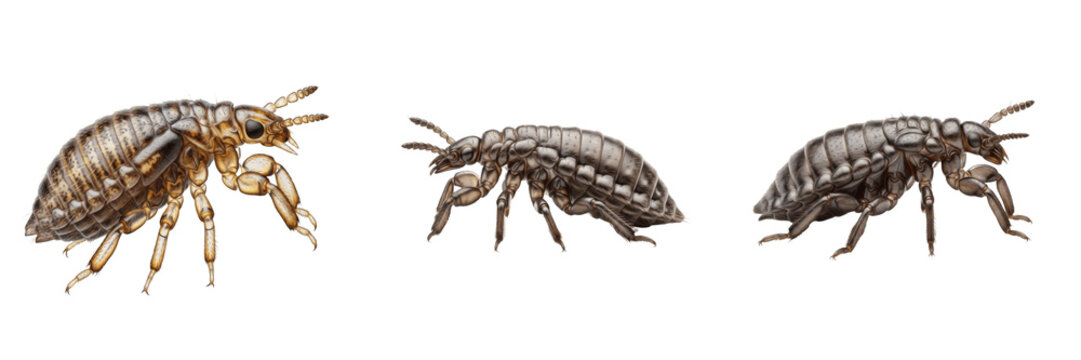 Louse Pediculus humanus side view isolated on white background, high resolution, human parasite, macro photography, extreme detail, blood-feeding insect, Pediculus species, close-up macro shot