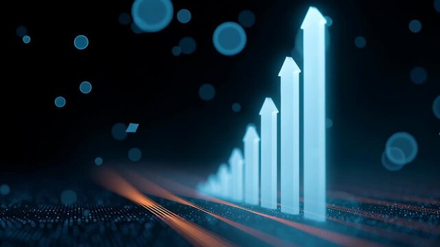 Arrow graph digital growth blue glowing chart art upward trend futuristic progress business innovation financial increase line finance investment marketing technology datum visualisation rising