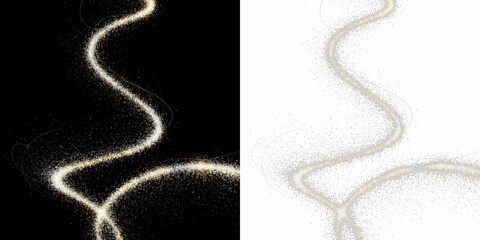 Sparkling magic dust trail isolated on black background, glowing fairy dust particles swirl, fantasy glitter sparkle trail, luminous enchanted dust effect for mystical and magical visual design © Margary